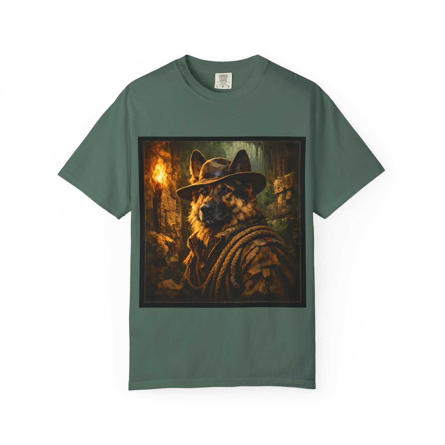 Indy Explorer German Shepherd T‑Shirt – Adventure Dog Lover Tee | Vintage Noir Canine Illustration | Bella Canvas 3001