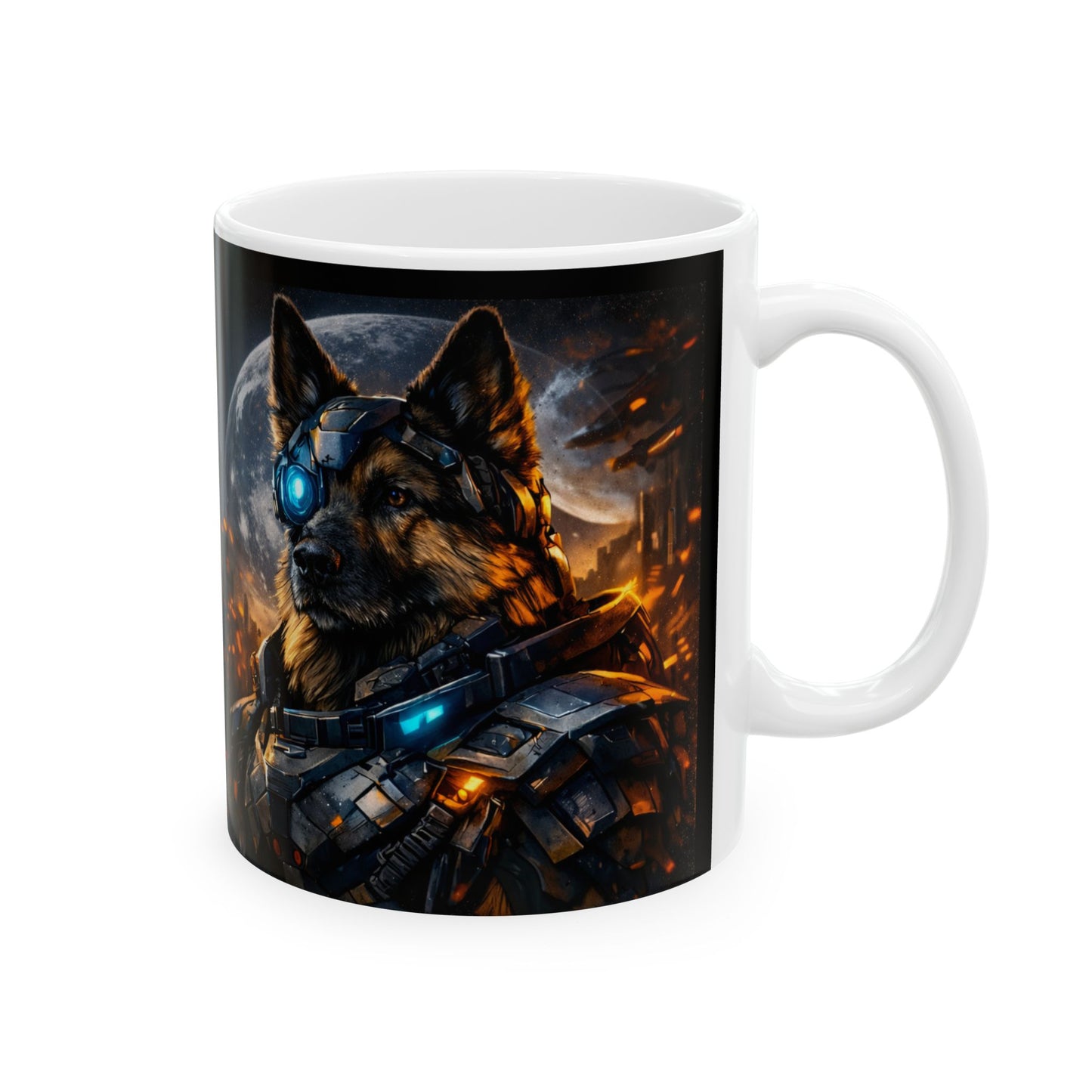 Cyberpunk German Shepherd Illustration Mug | Ceramic Mug