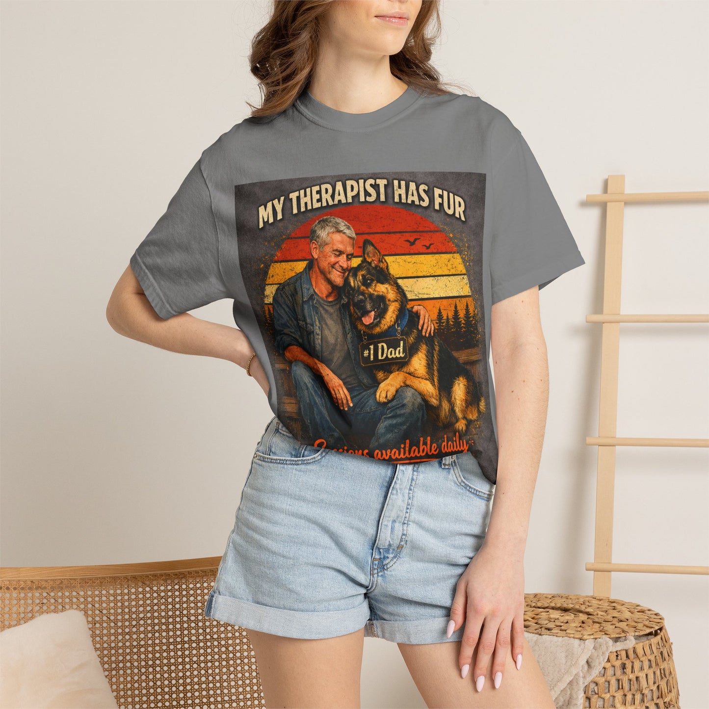My Therapist Has Fur T-shirt | Dog Dad Graphic Tee, German Shepherd Design