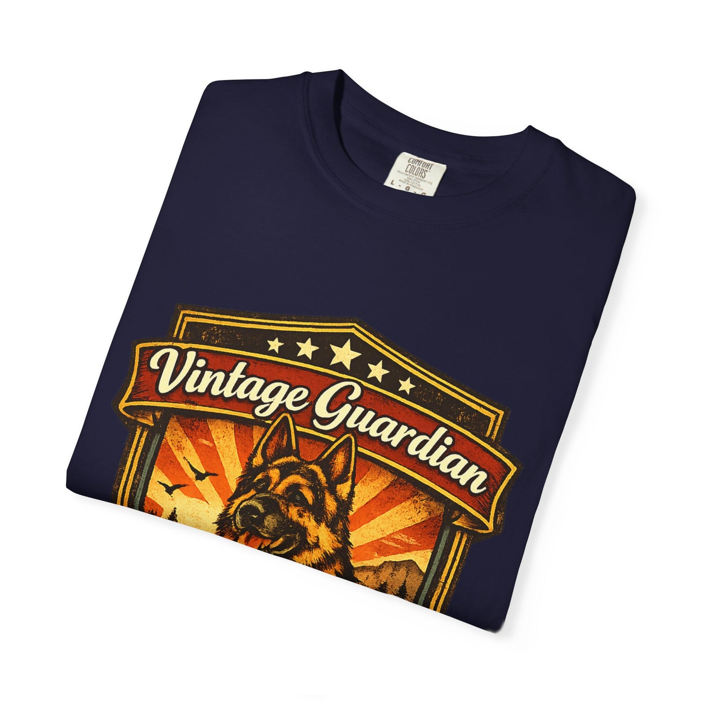 Vintage Guardian German Shepherd T-Shirt | Dog Badge Shield Design