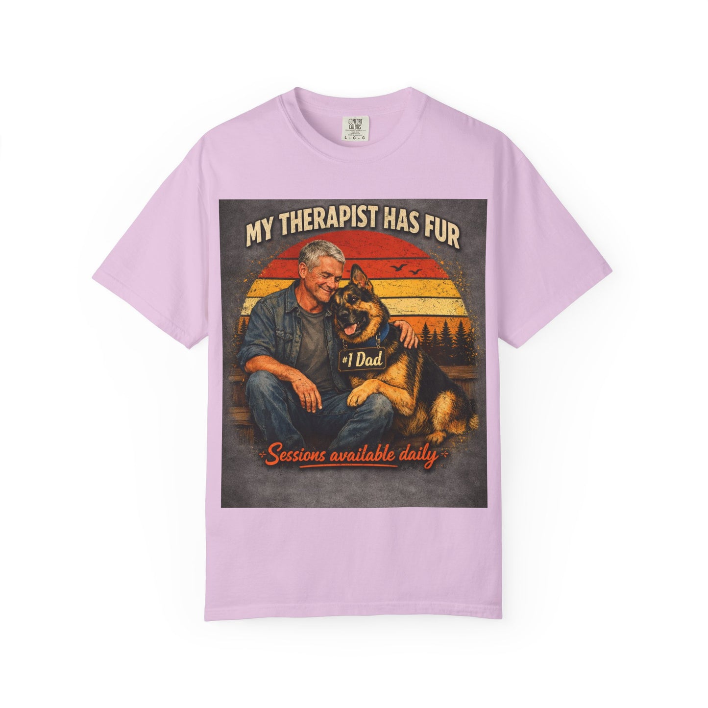 My Therapist Has Fur T-shirt | Dog Dad Graphic Tee, German Shepherd Design