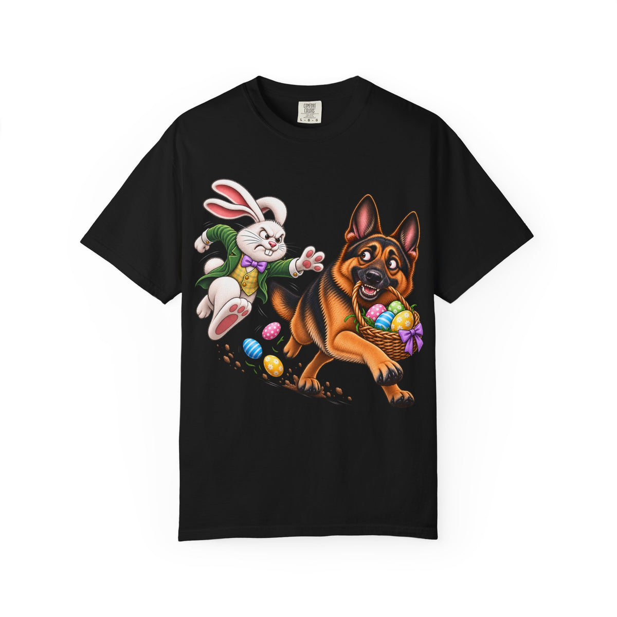 German Shepherd Easter Shirt – Funny Bunny Chase GSD T-Shirt