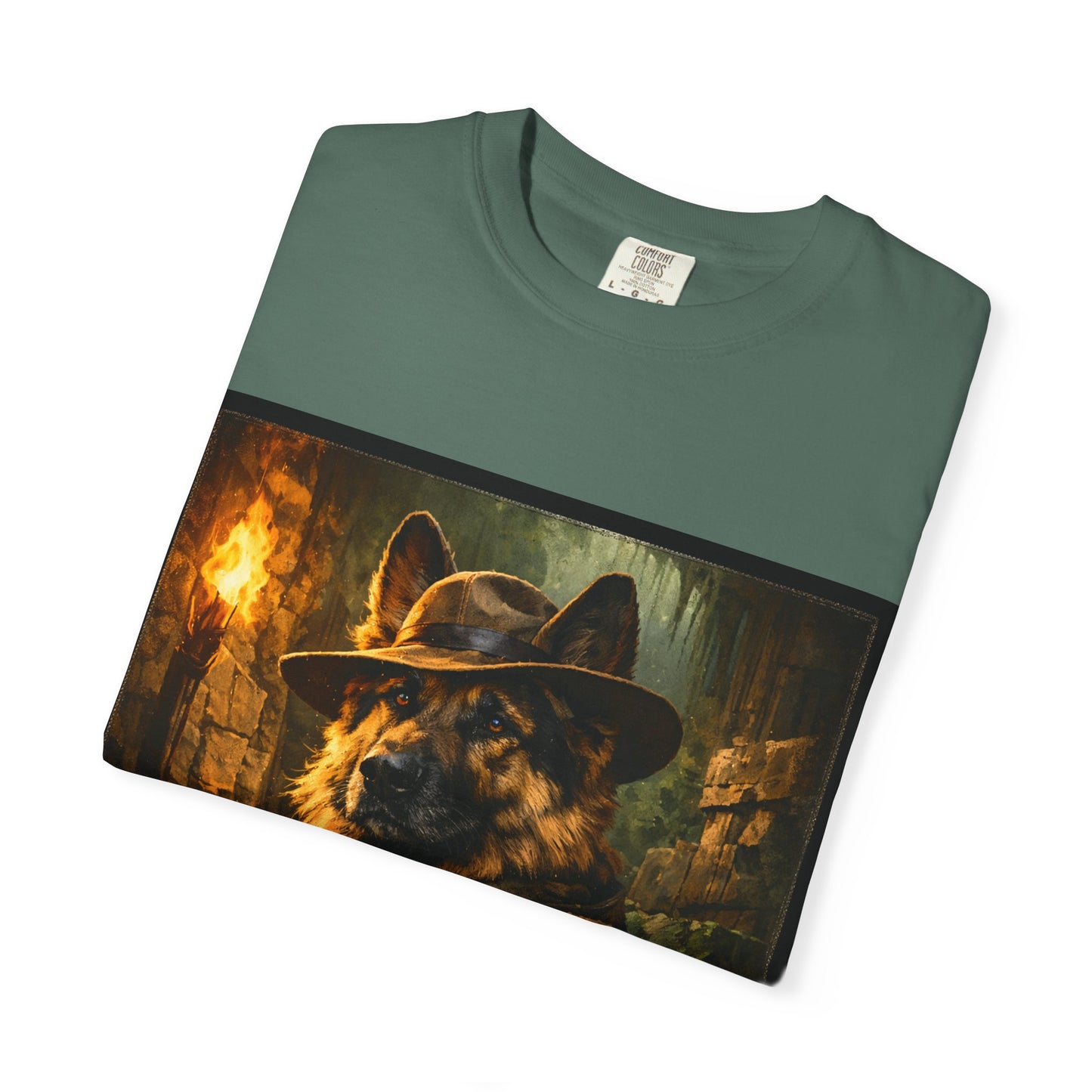 Indy Explorer German Shepherd T‑Shirt – Adventure Dog Lover Tee | Vintage Noir Canine Illustration | Bella Canvas 3001