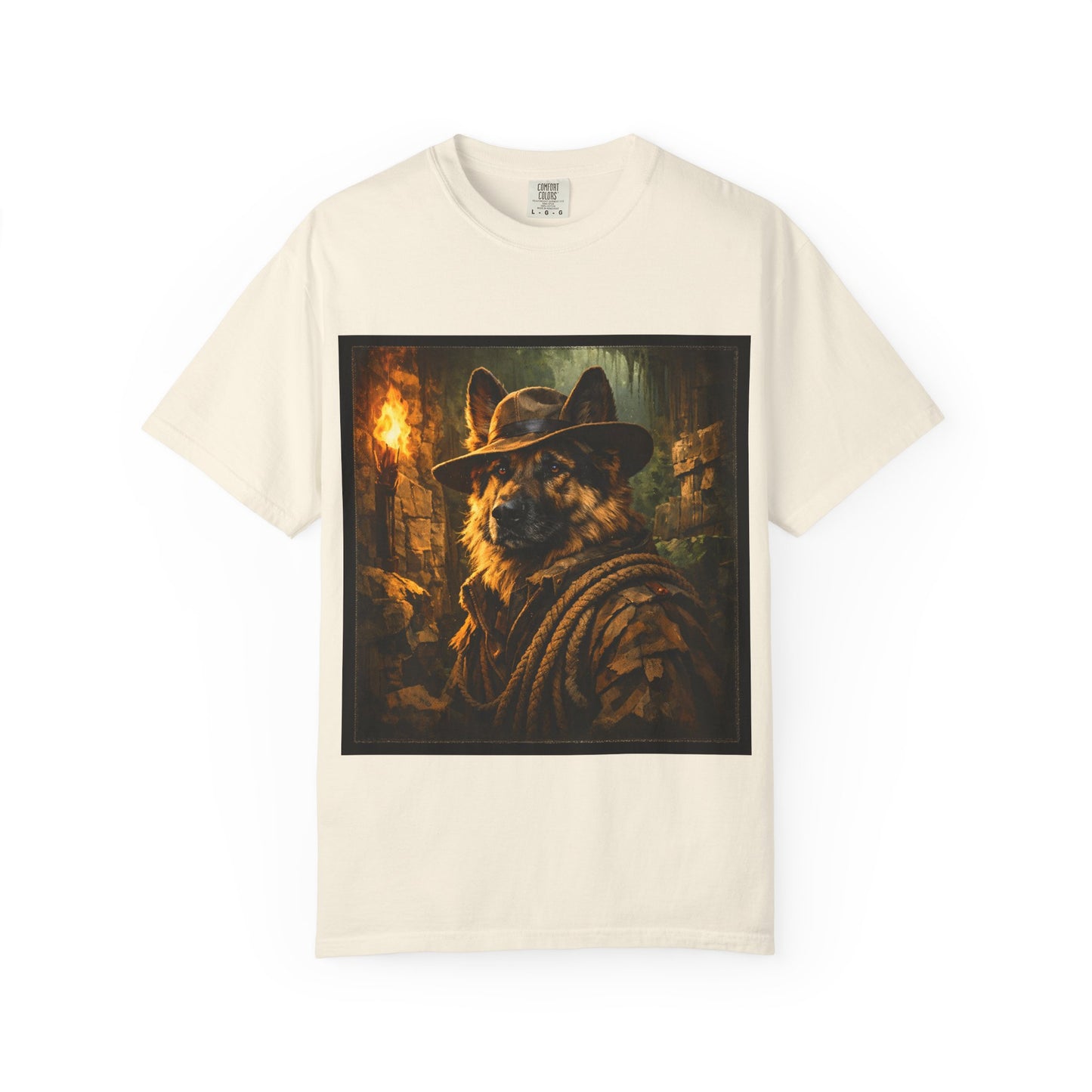 Indy Explorer German Shepherd T‑Shirt – Adventure Dog Lover Tee | Vintage Noir Canine Illustration | Bella Canvas 3001