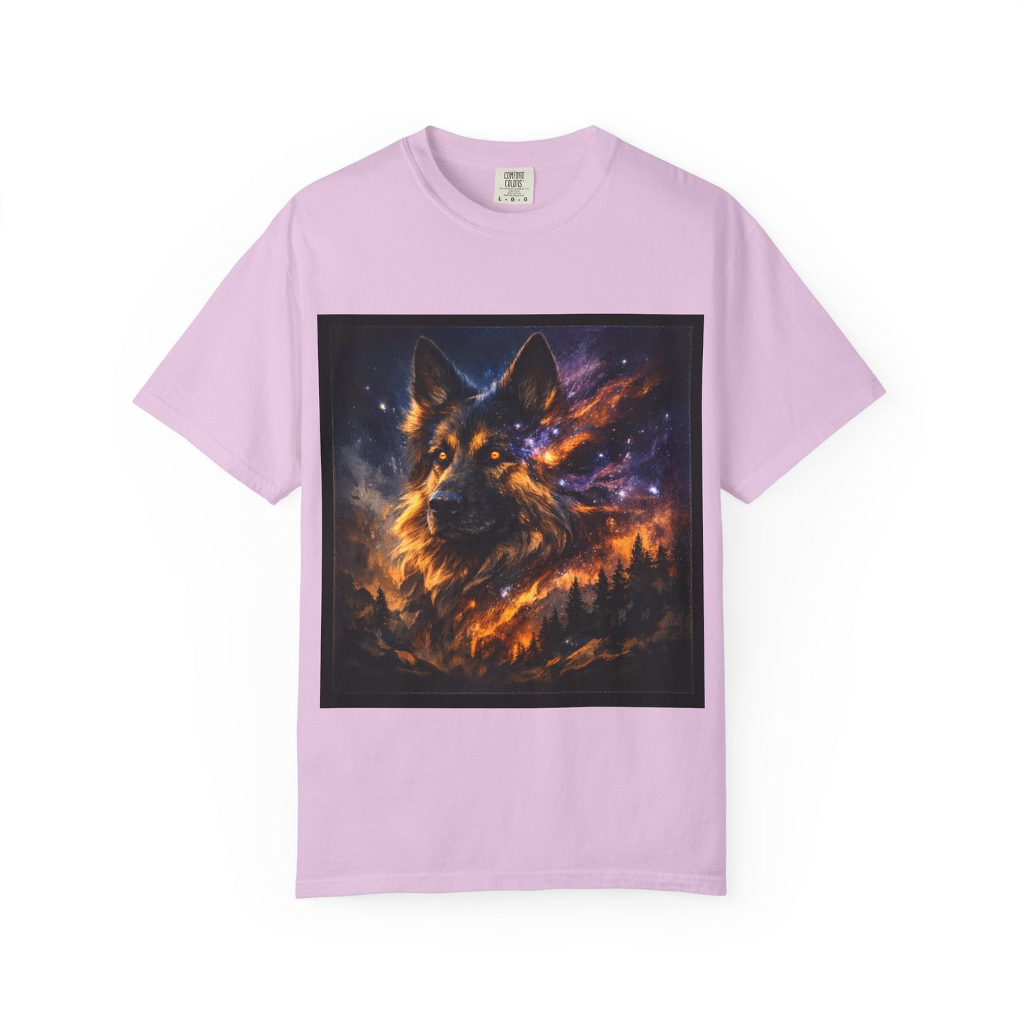 Cosmic German Shepherd Blaze T-Shirt | Galaxy fire Animal Artwork