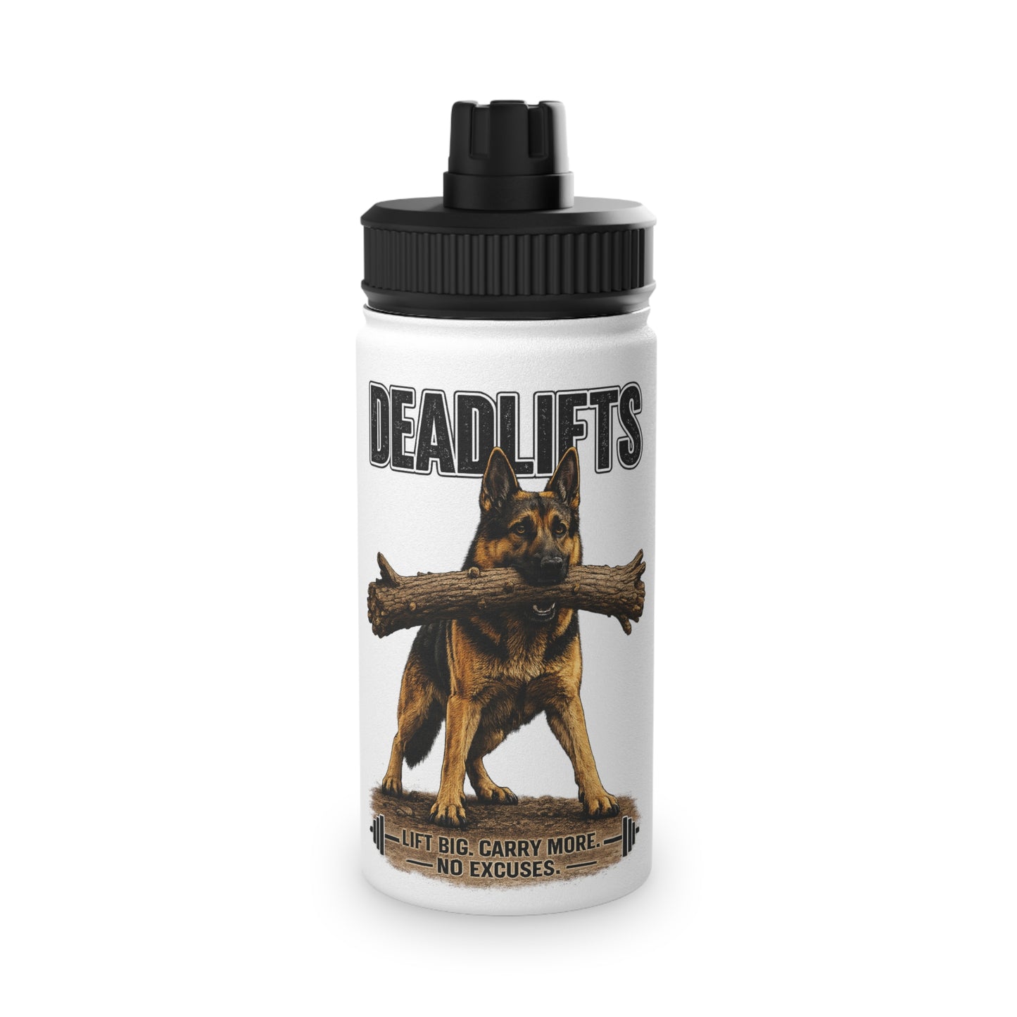 Deadlifts German Shepherd Insulated Water Bottle | Lift Big. Carry More. No Excuses.