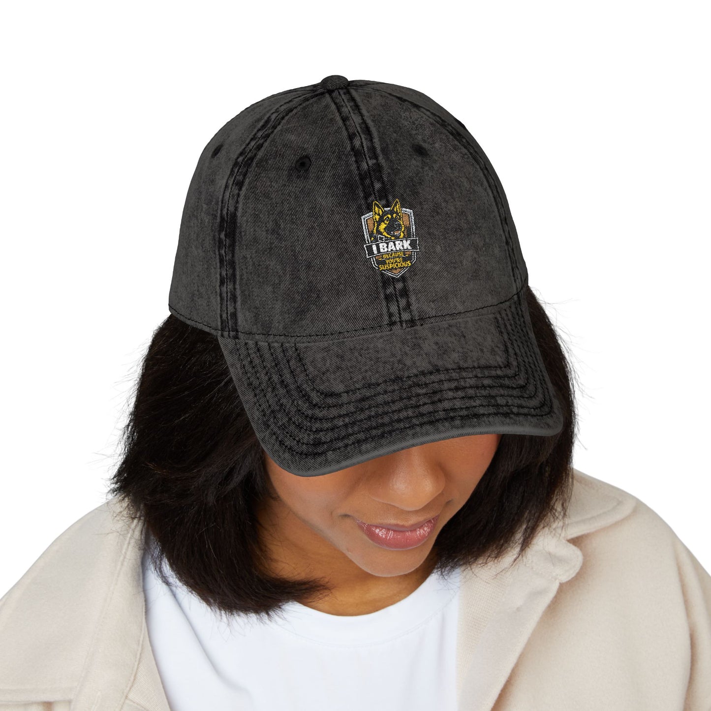 Vintage Embroidered Cap — Distressed Retro Tiger Crest Hat