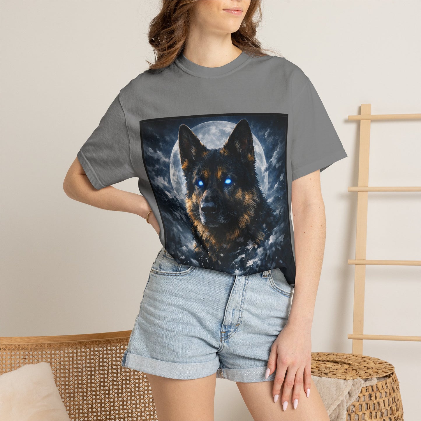 German Shepherd Portrait T-shirt | Dog Art, Night Sky Paw Print