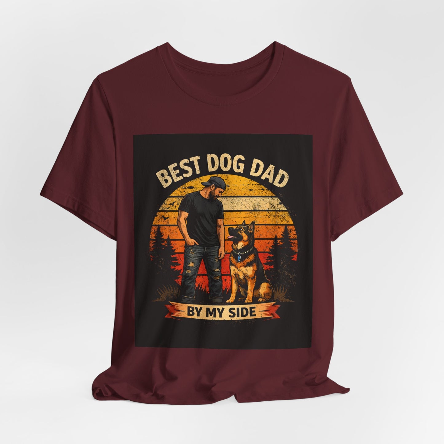 Best Dog Dad by My Side Tee | Man with German Shepherd Vintage Sunset