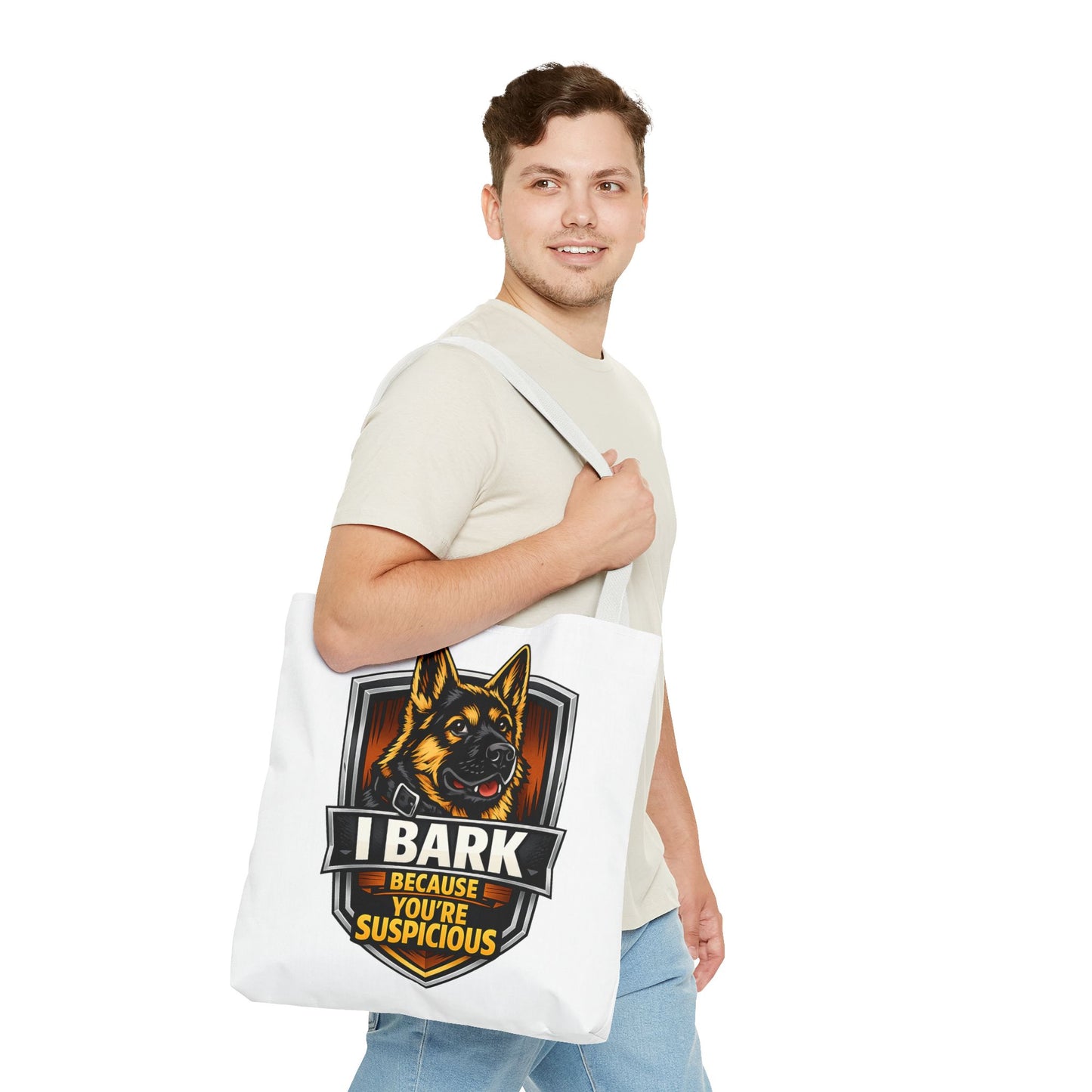 Dog Lover Tote Bag — "I Bark Because You're Suspicious" German Shepherd Tote