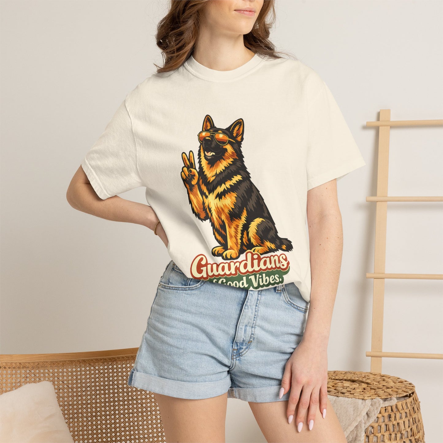 Guardians of Good Vibes German Shepherd T-shirt | Peace Sign Dog Tee