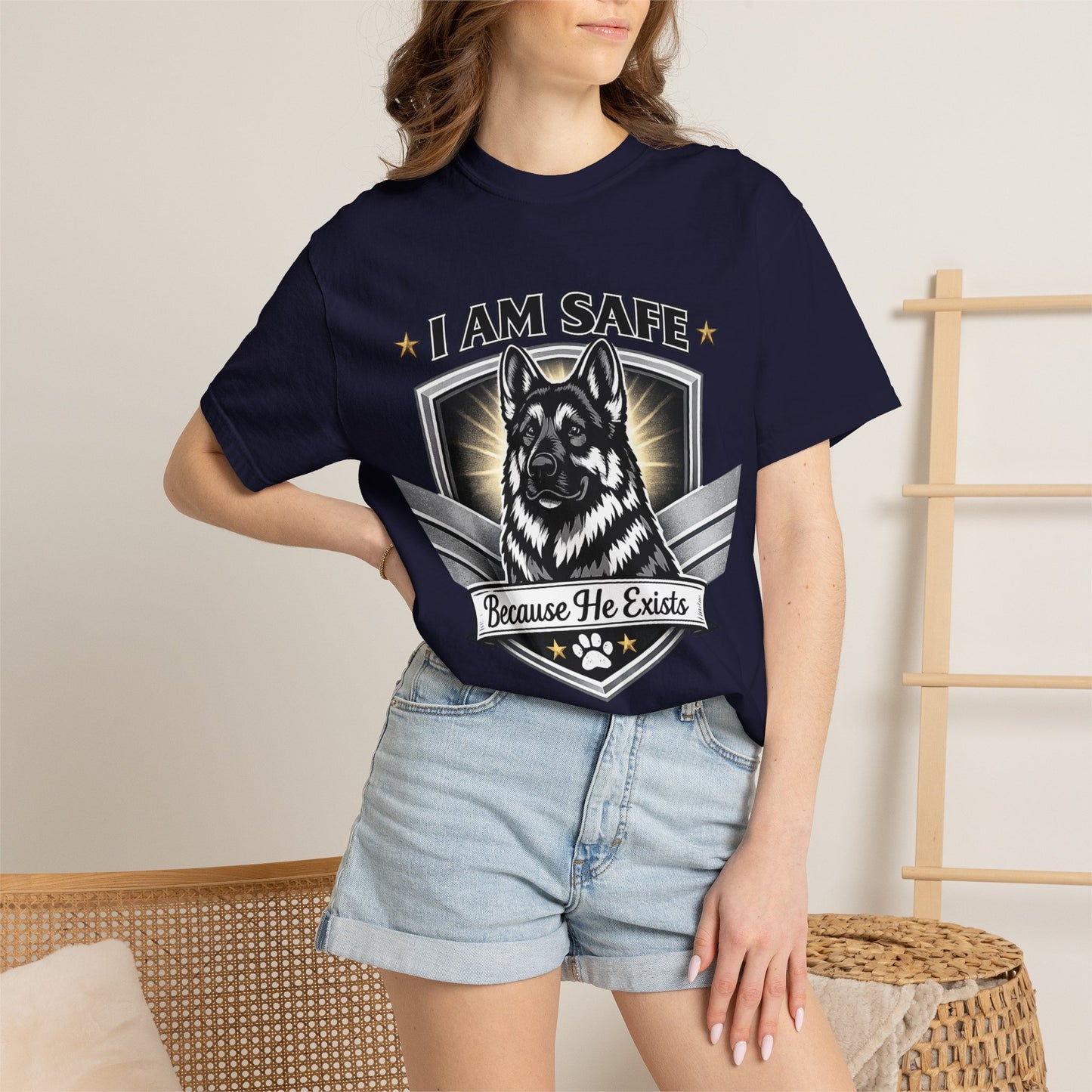 I Am Safe Because He Exists German Shepherd T-Shirt