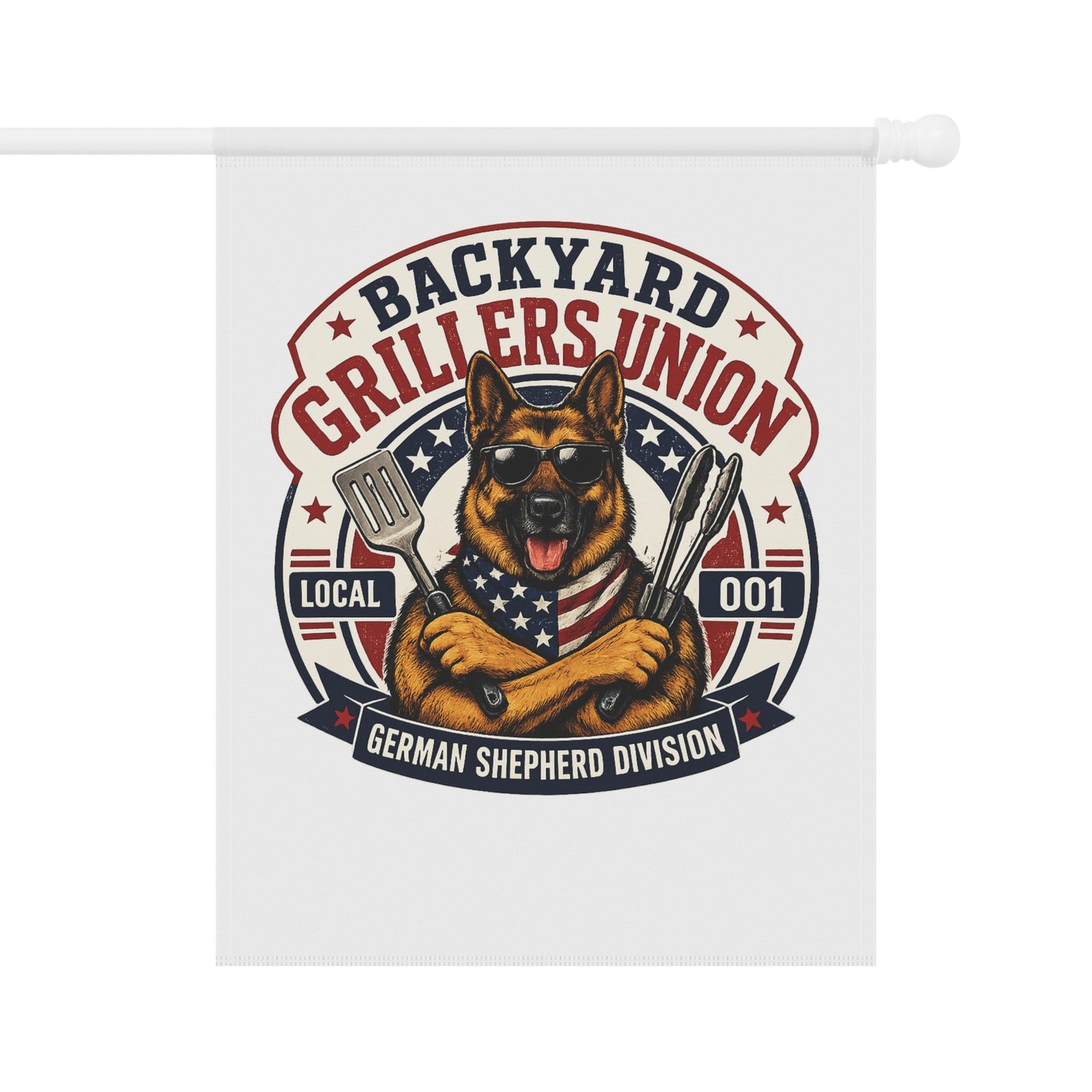 Garden Flag — "Backyard Grillers Union" German Shepherd BBQ Banner