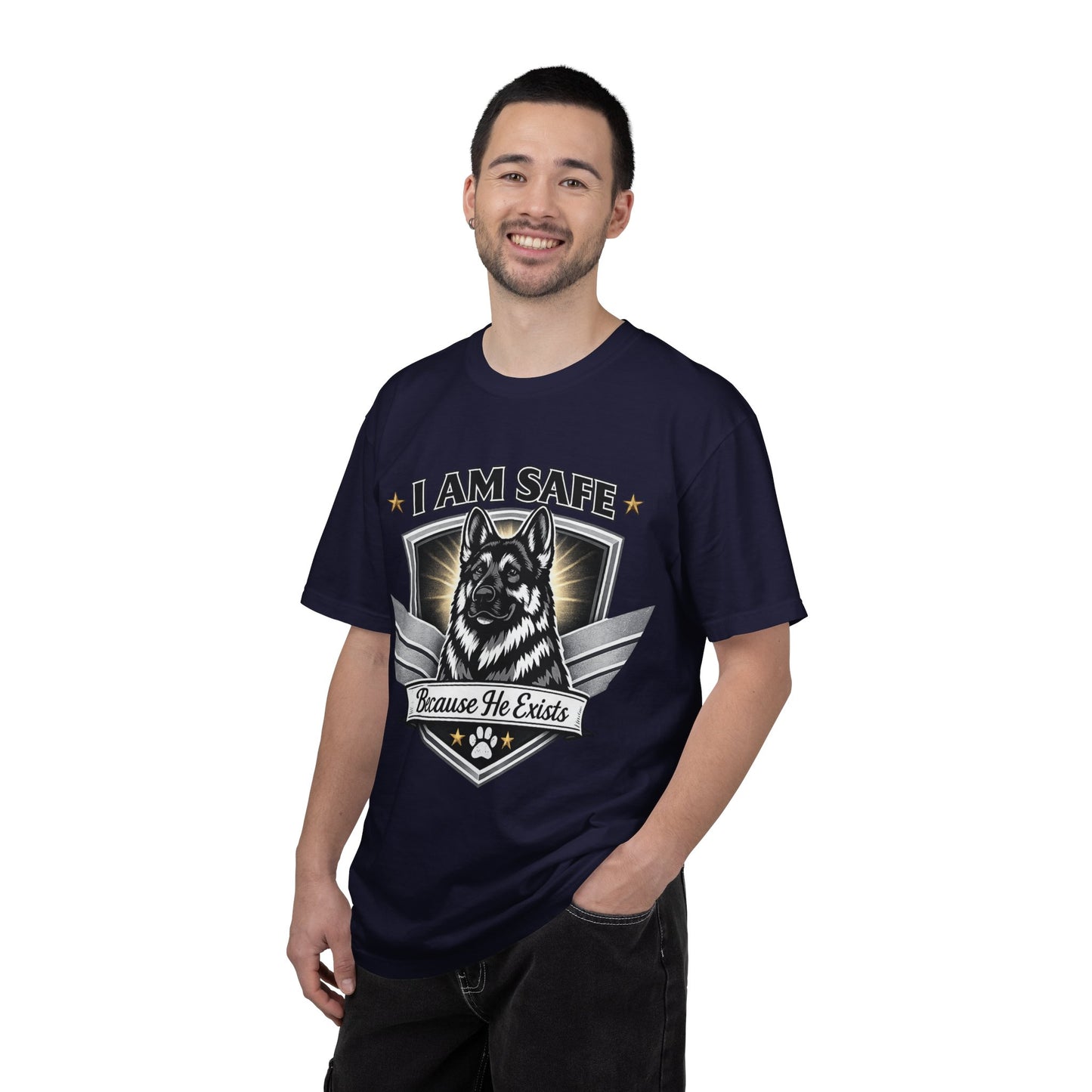 I Am Safe Because He Exists German Shepherd T-Shirt