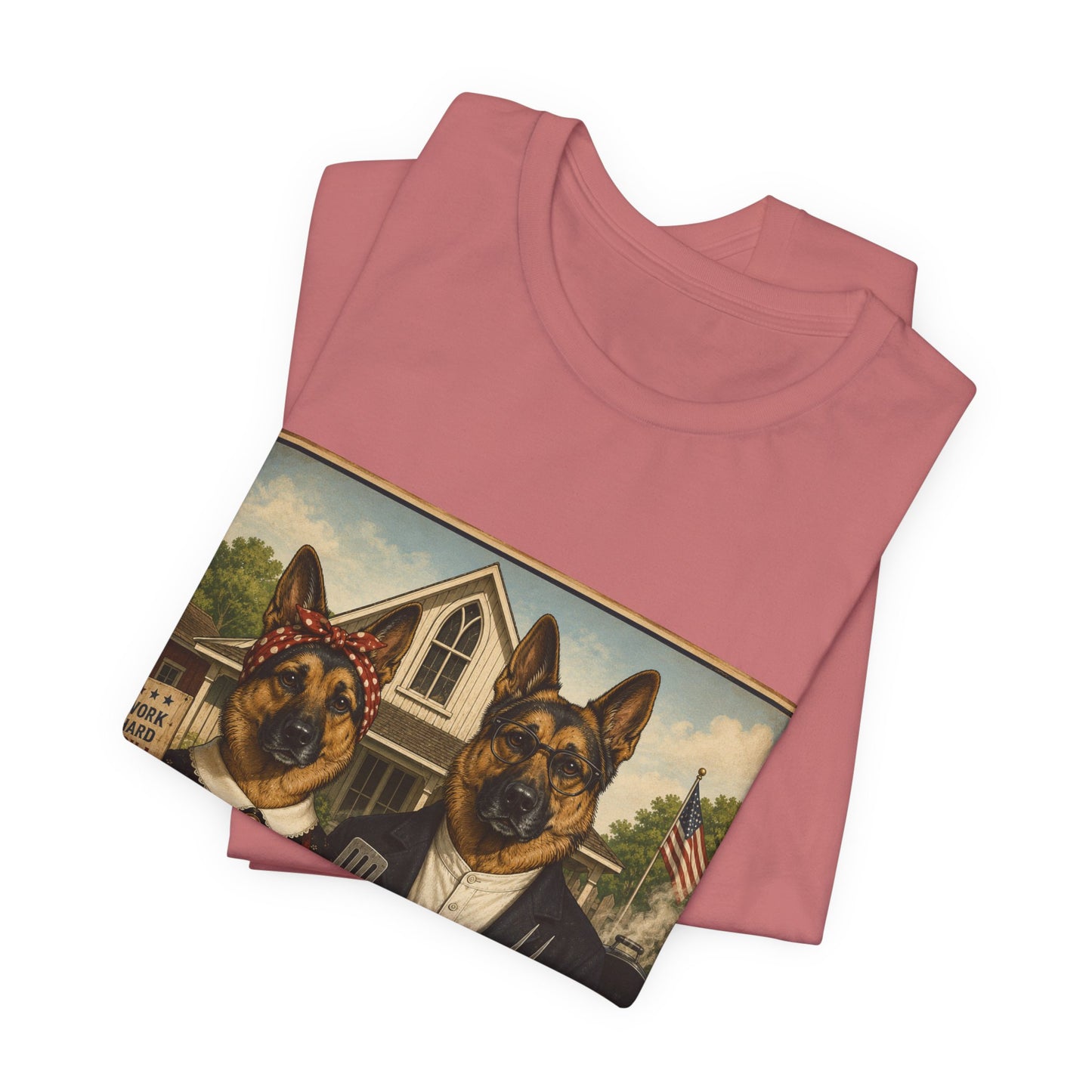 American Gothic – Backyard Style | German Shepherd BBQ T-Shirt