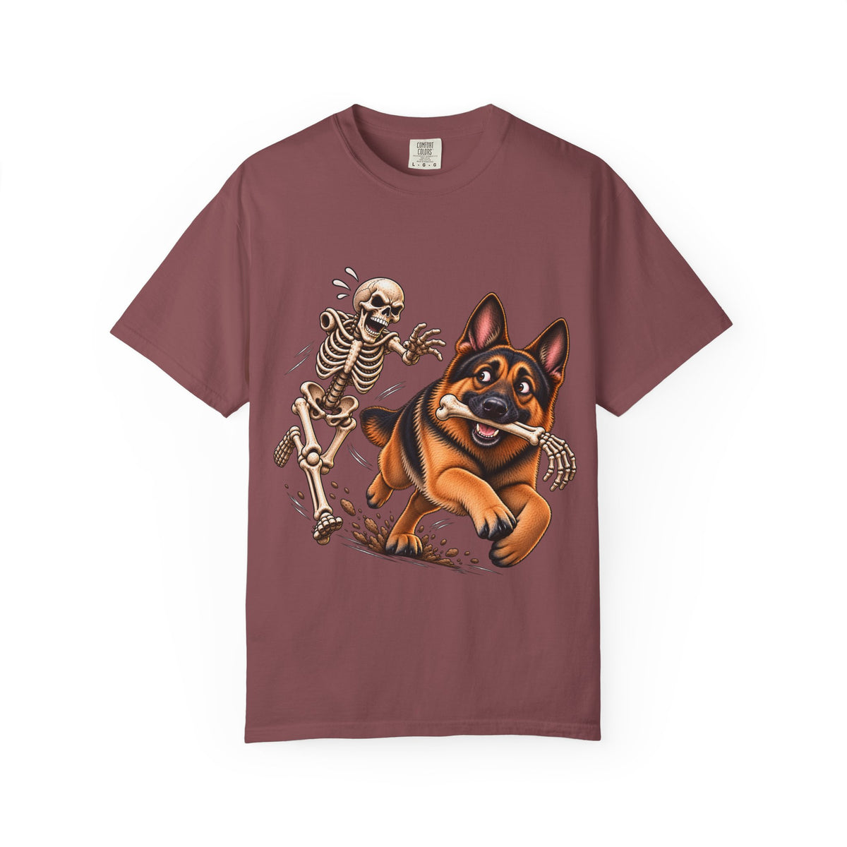 German Shepherd Skeleton Bone Chase T-Shirt – Funny Halloween GSD Shirt
