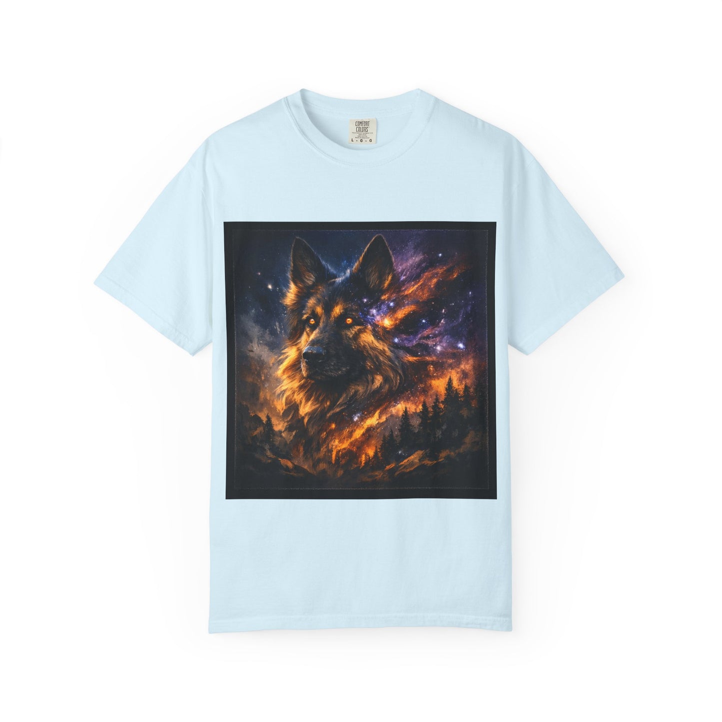 Cosmic German Shepherd Blaze T-Shirt | Galaxy fire Animal Artwork