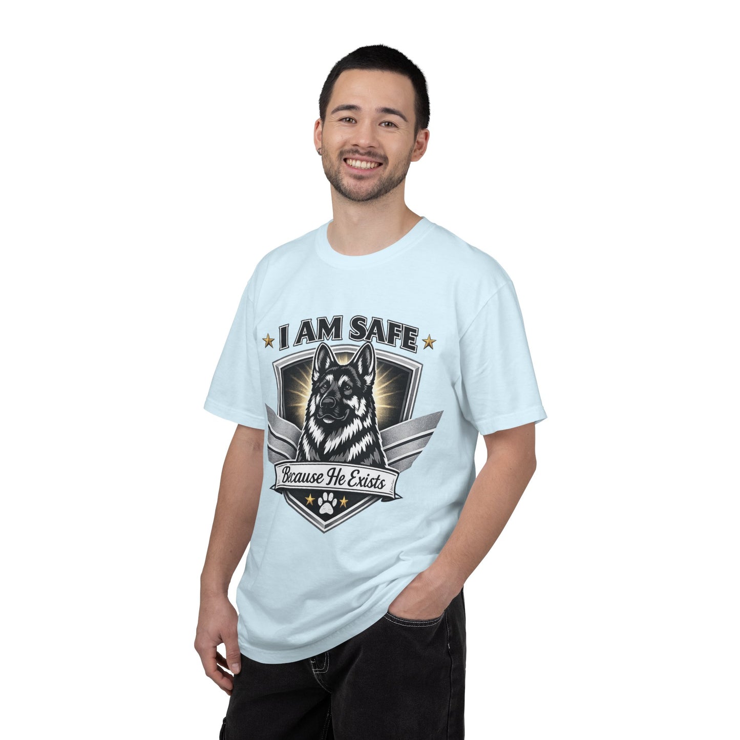 I Am Safe Because He Exists German Shepherd T-Shirt