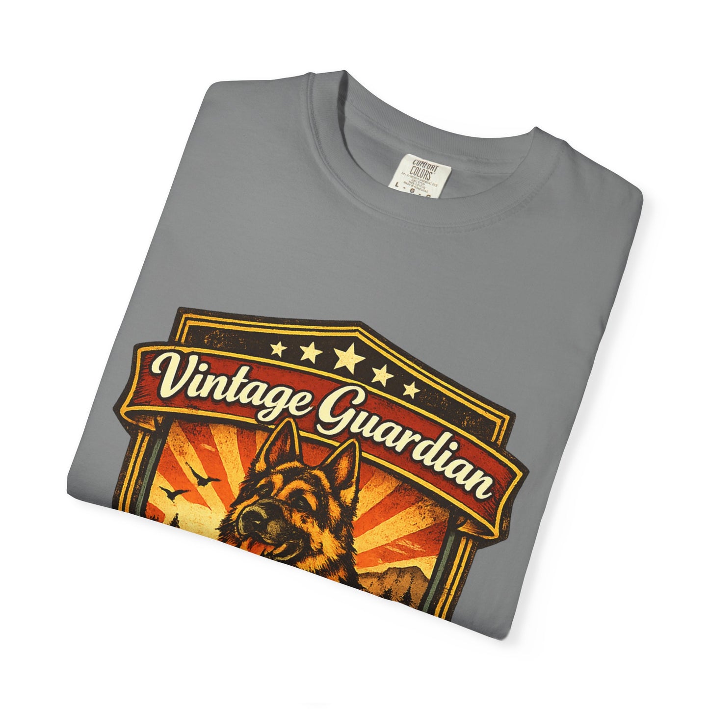Vintage Guardian German Shepherd T-Shirt | Dog Badge Shield Design