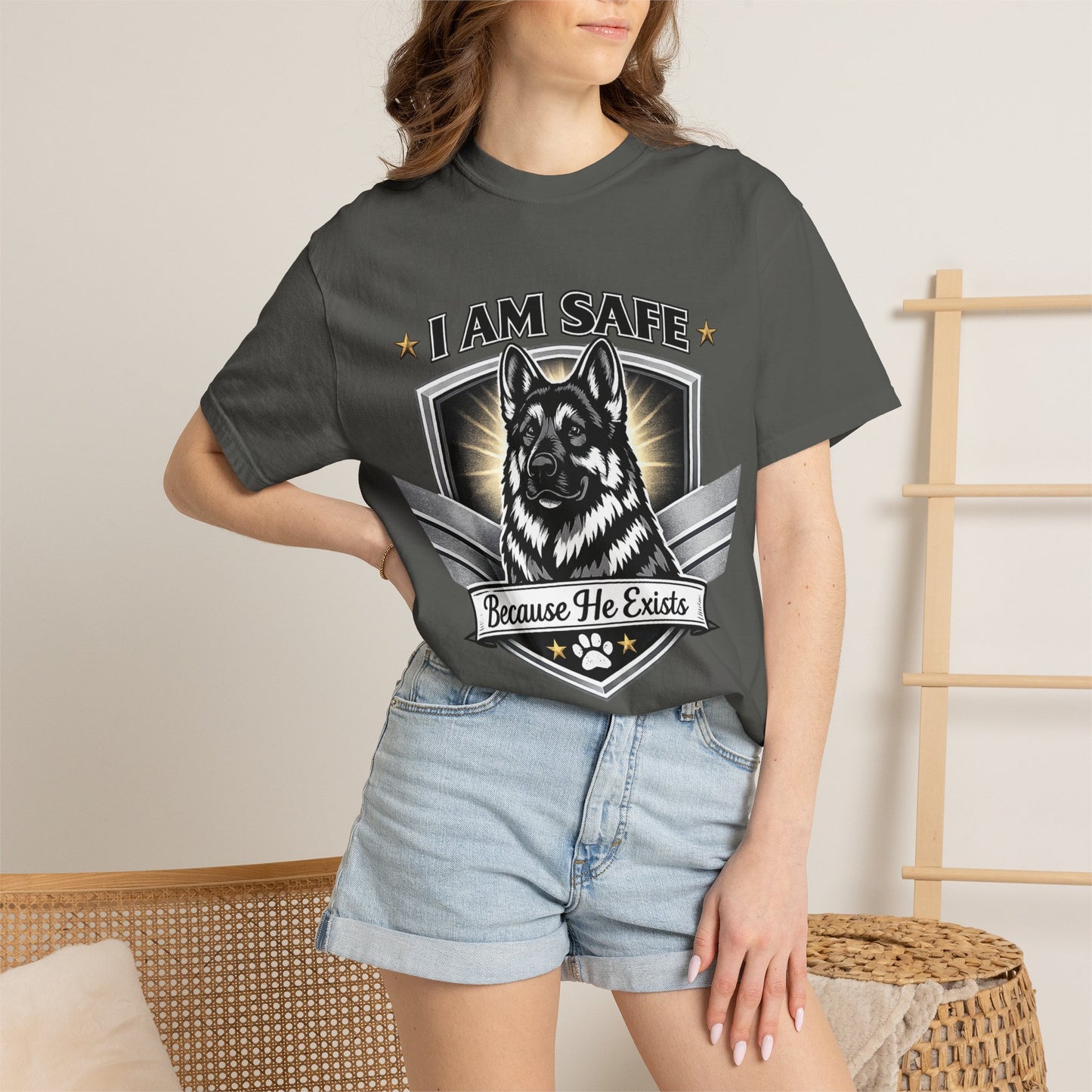 I Am Safe Because He Exists German Shepherd T-Shirt