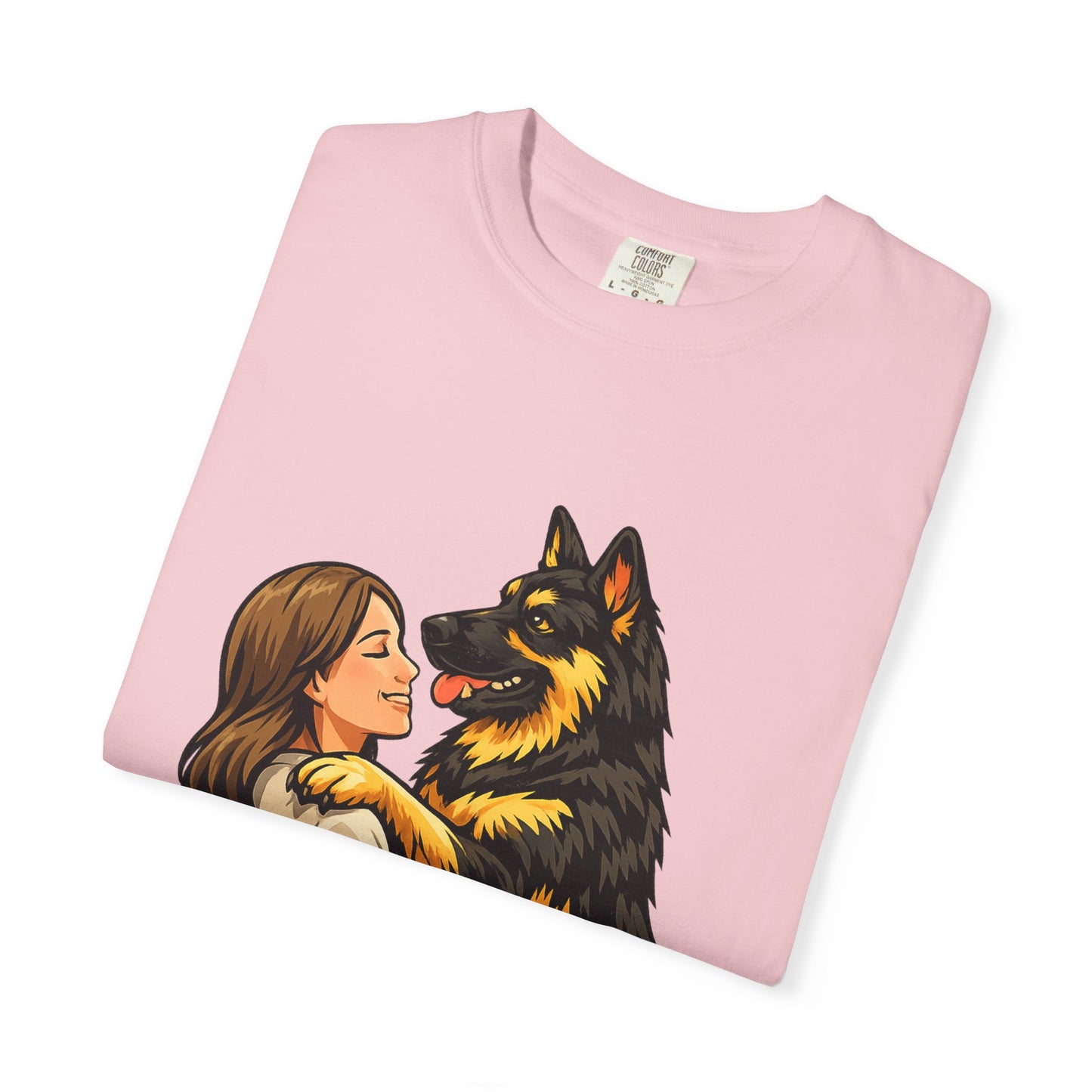 I Love You More Than Treats T-shirt | Girl Hugging German Shepherd Dog