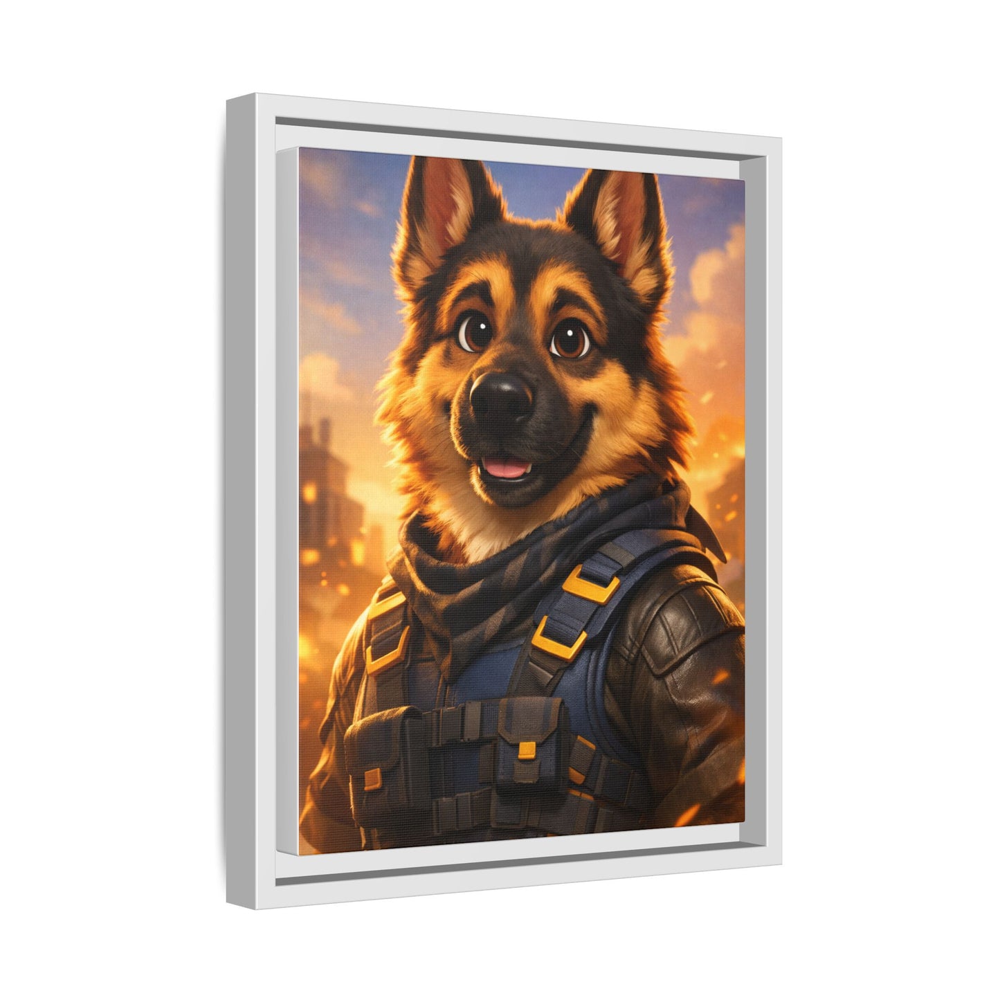 German Shepherd Hero Art – Tactical Dog Character Wall Canvas | Cinematic GSD Decor | Framed Matte Canvas