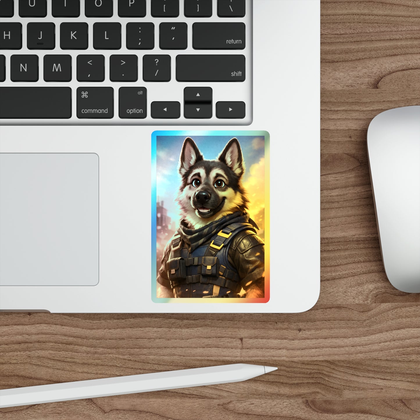 German Shepherd Tactical Hero Holographic Die‑Cut Sticker – Durable Vinyl Dog Lover Decal