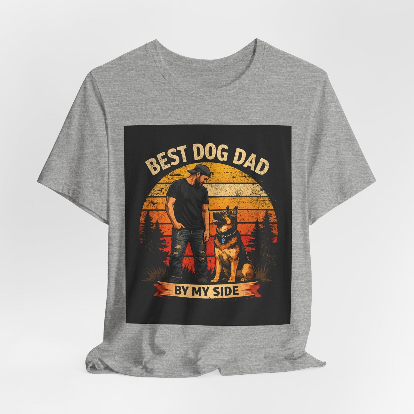 Best Dog Dad by My Side Tee | Man with German Shepherd Vintage Sunset