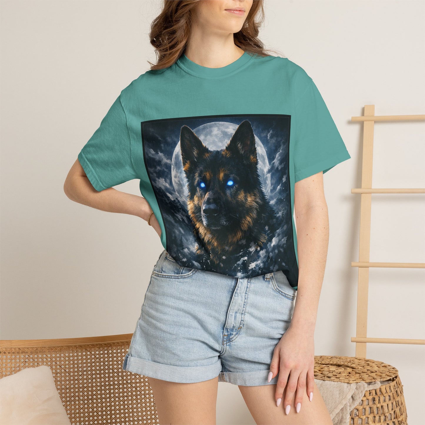 German Shepherd Portrait T-shirt | Dog Art, Night Sky Paw Print