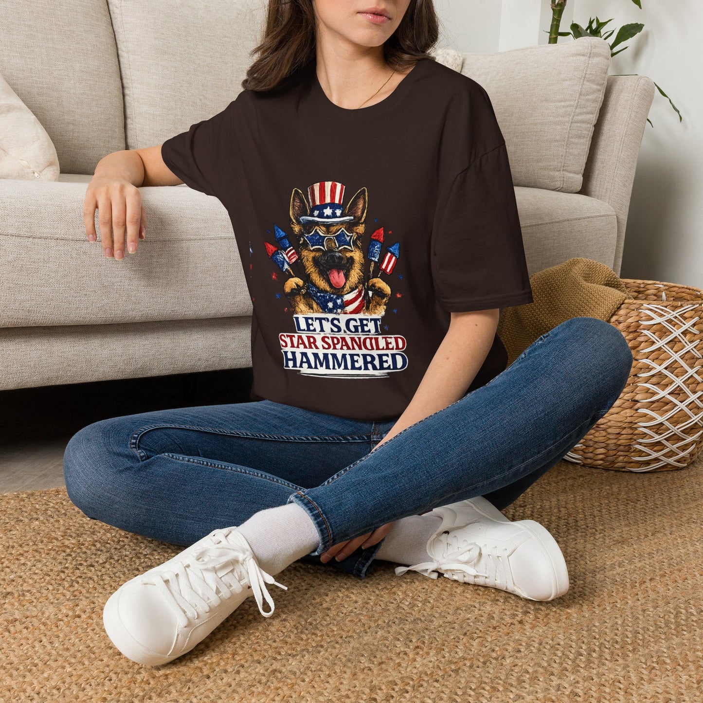 Lets Get Star Spangled Hammered T-Shirt | Patriotic German Shepherd, 4th of July