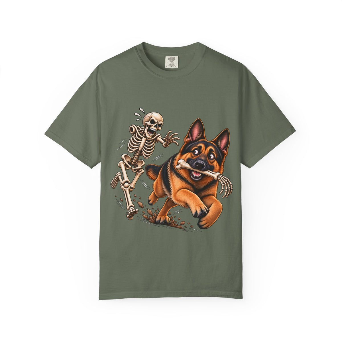 German Shepherd Skeleton Bone Chase T-Shirt – Funny Halloween GSD Shirt