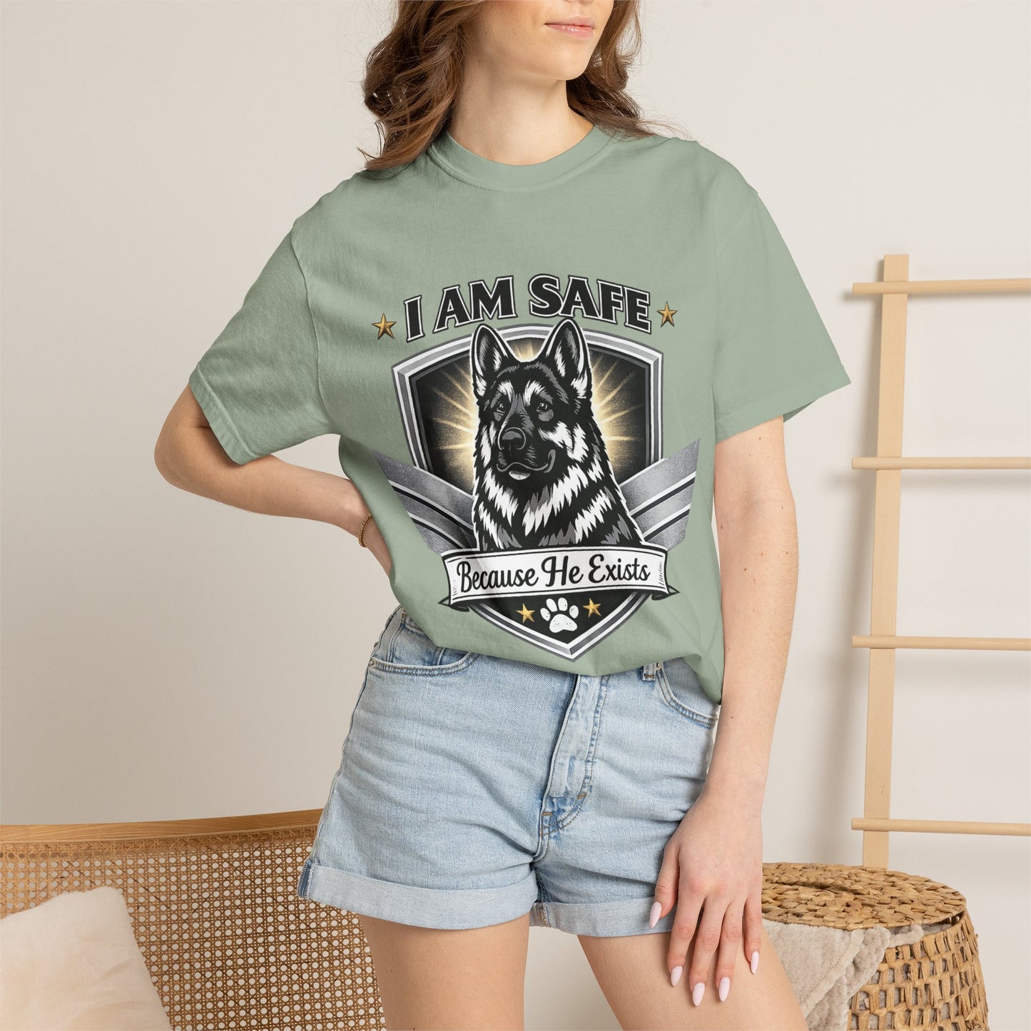 I Am Safe Because He Exists German Shepherd T-Shirt