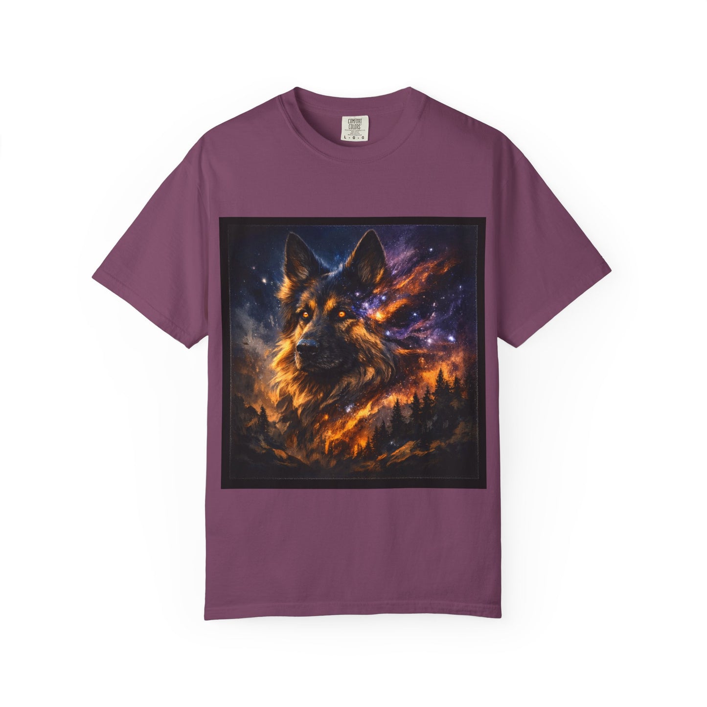 Cosmic German Shepherd Blaze T-Shirt | Galaxy fire Animal Artwork
