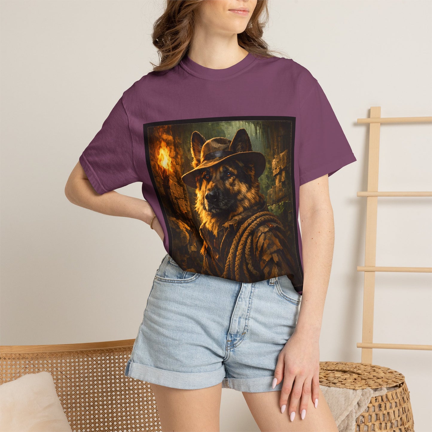 Indy Explorer German Shepherd T‑Shirt – Adventure Dog Lover Tee | Vintage Noir Canine Illustration | Bella Canvas 3001