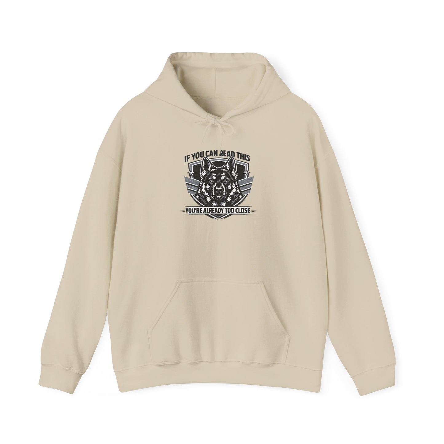 Hoodie — "If You Can Read This You're Already Too Close" Tactical Skull Graphic