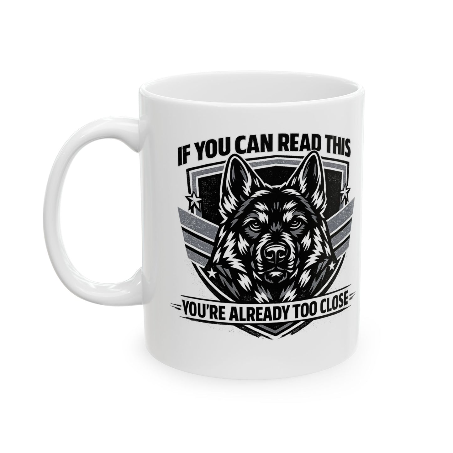 Military Skull Coffee Mug — "If You Can Read This, You're Too Close" Novelty Ceramic Mug (11oz/15oz)