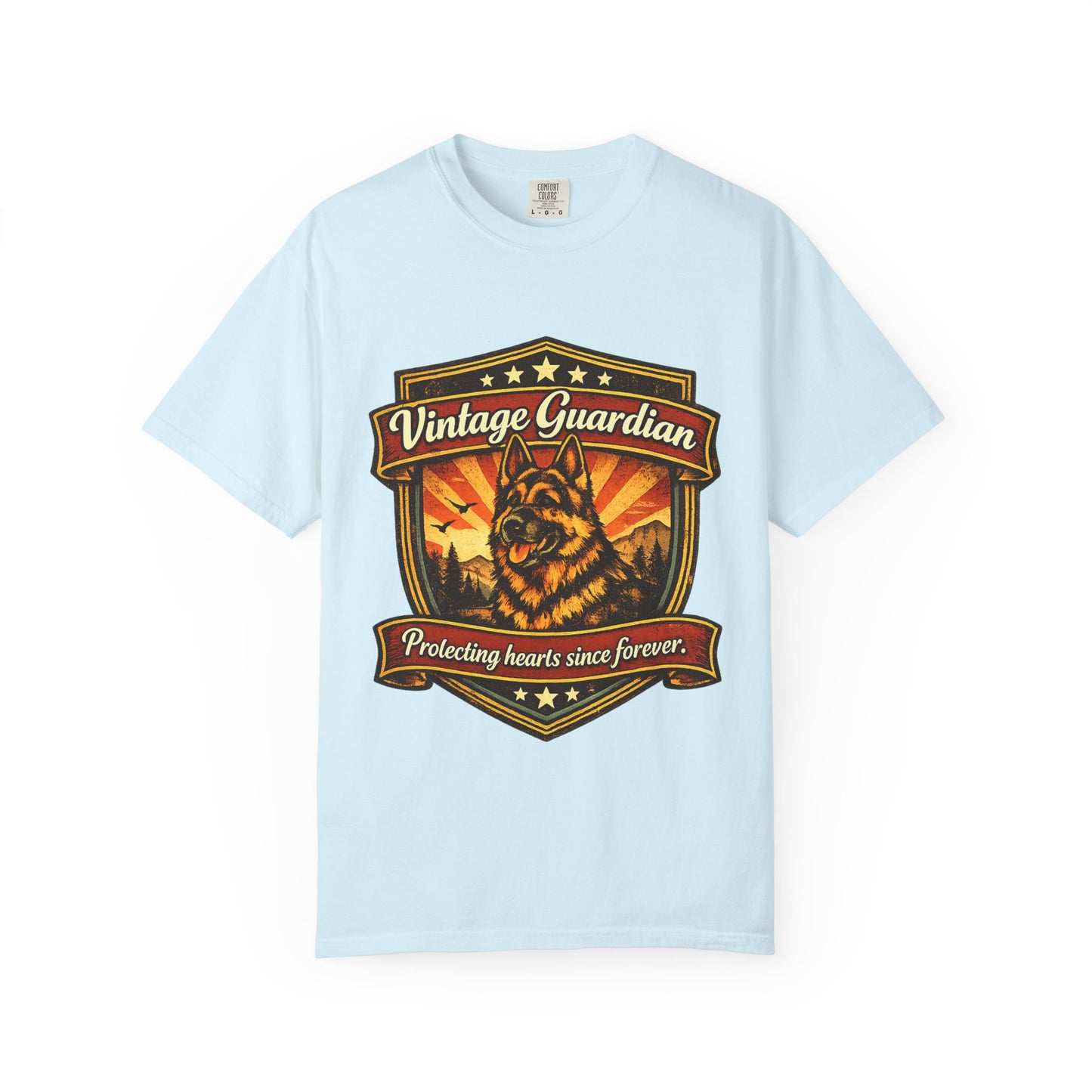 Vintage Guardian German Shepherd T-Shirt | Dog Badge Shield Design