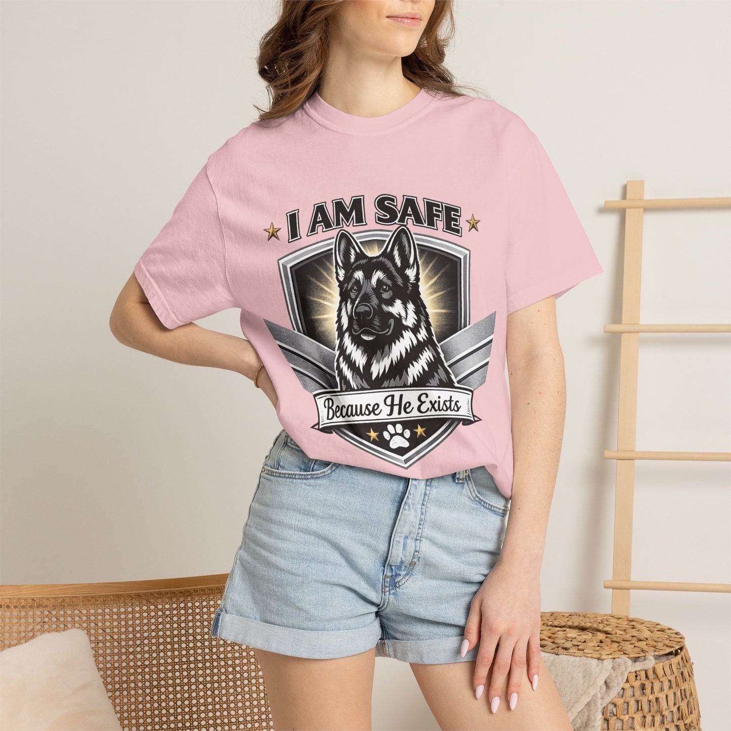 I Am Safe Because He Exists German Shepherd T-Shirt