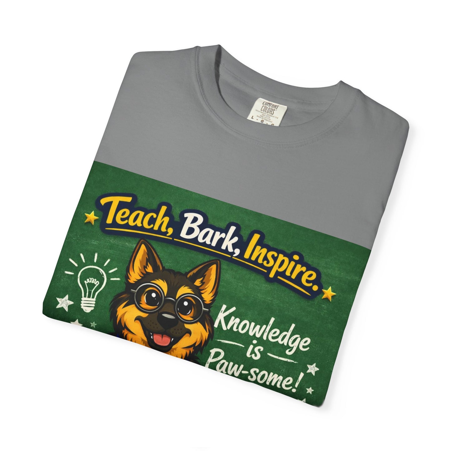 Teach Bark Inspire German Shepherd T‑Shirt – Knowledge Is Paw‑some Teacher Tee | Classroom Dog Lover Shirt | Bella Canvas 3001