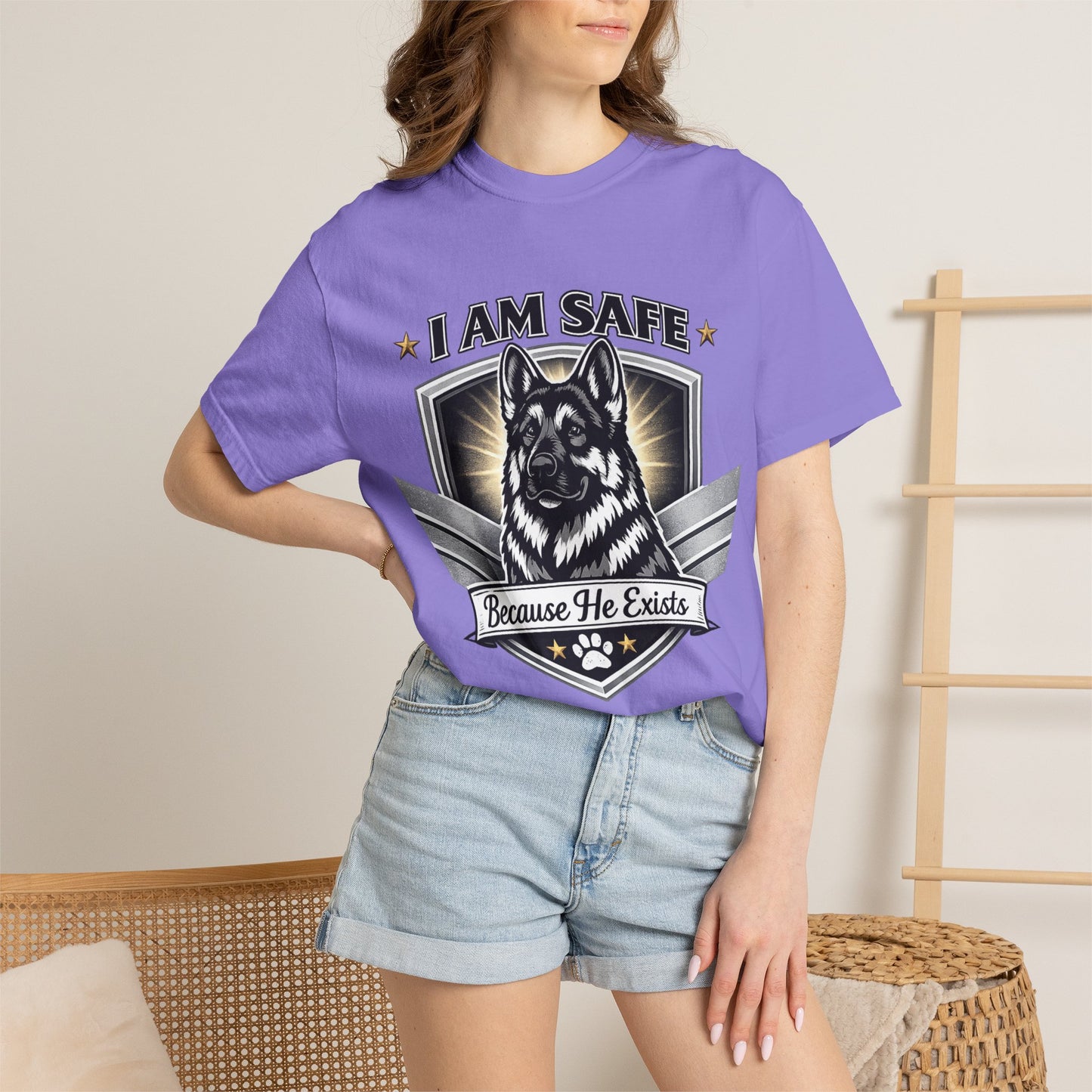 I Am Safe Because He Exists German Shepherd T-Shirt