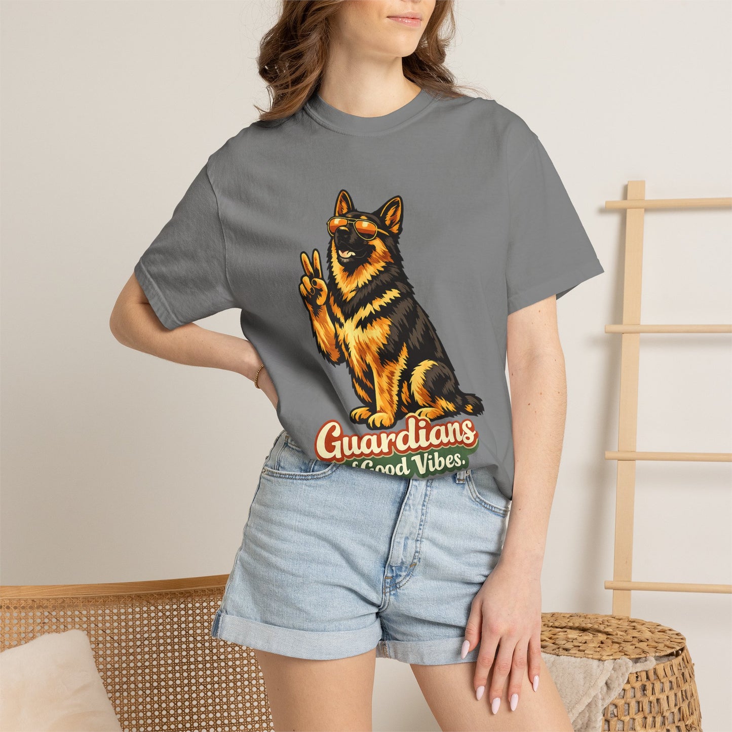 Guardians of Good Vibes German Shepherd T-shirt | Peace Sign Dog Tee