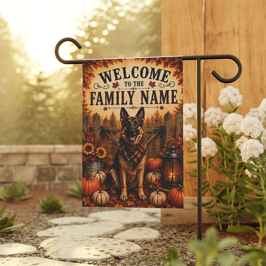 Personalized German Shepherd Garden Flag, Custom Family Name Fall Decor, Gift for German Shepherd Owners