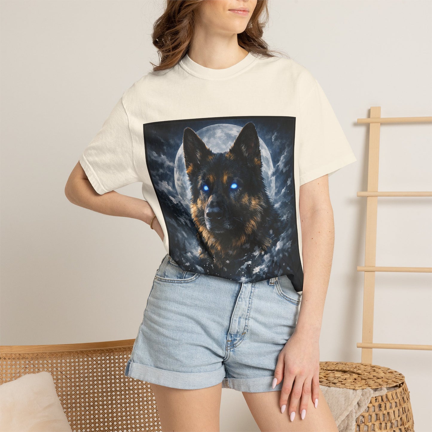 German Shepherd Portrait T-shirt | Dog Art, Night Sky Paw Print