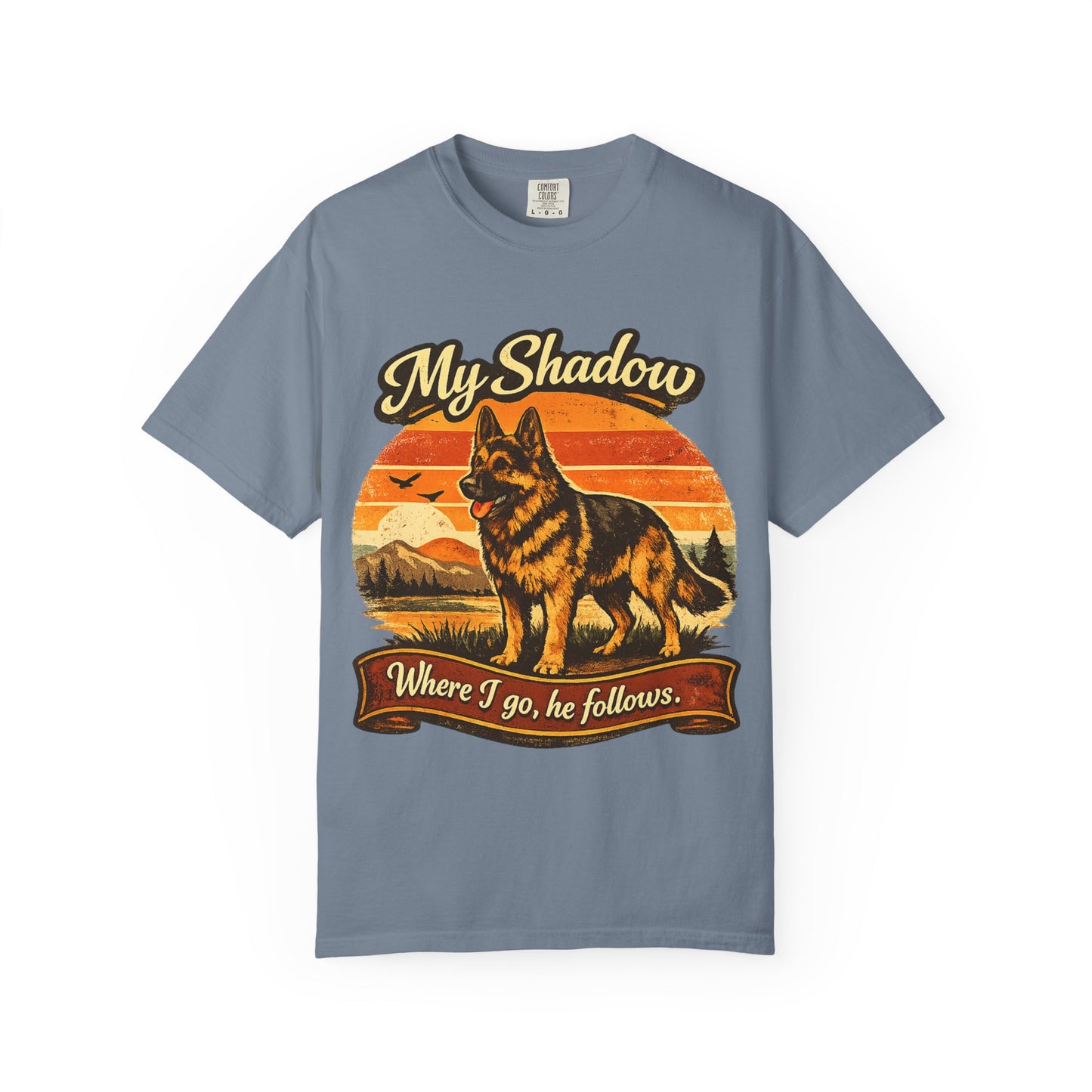 German Shepherd 'My Shadow' Vintage Sunset T-Shirt | Dog Lover Tee