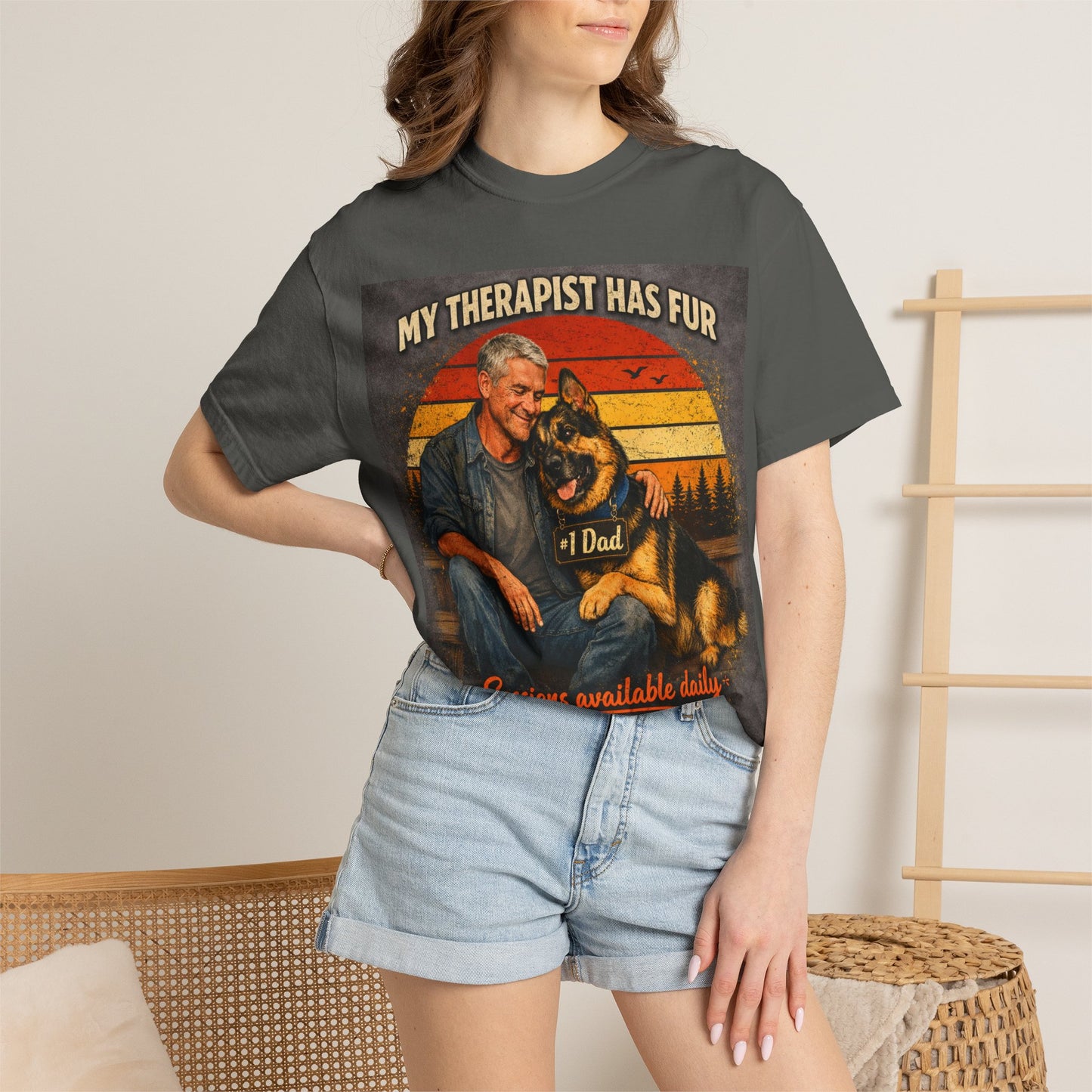 My Therapist Has Fur T-shirt | Dog Dad Graphic Tee, German Shepherd Design