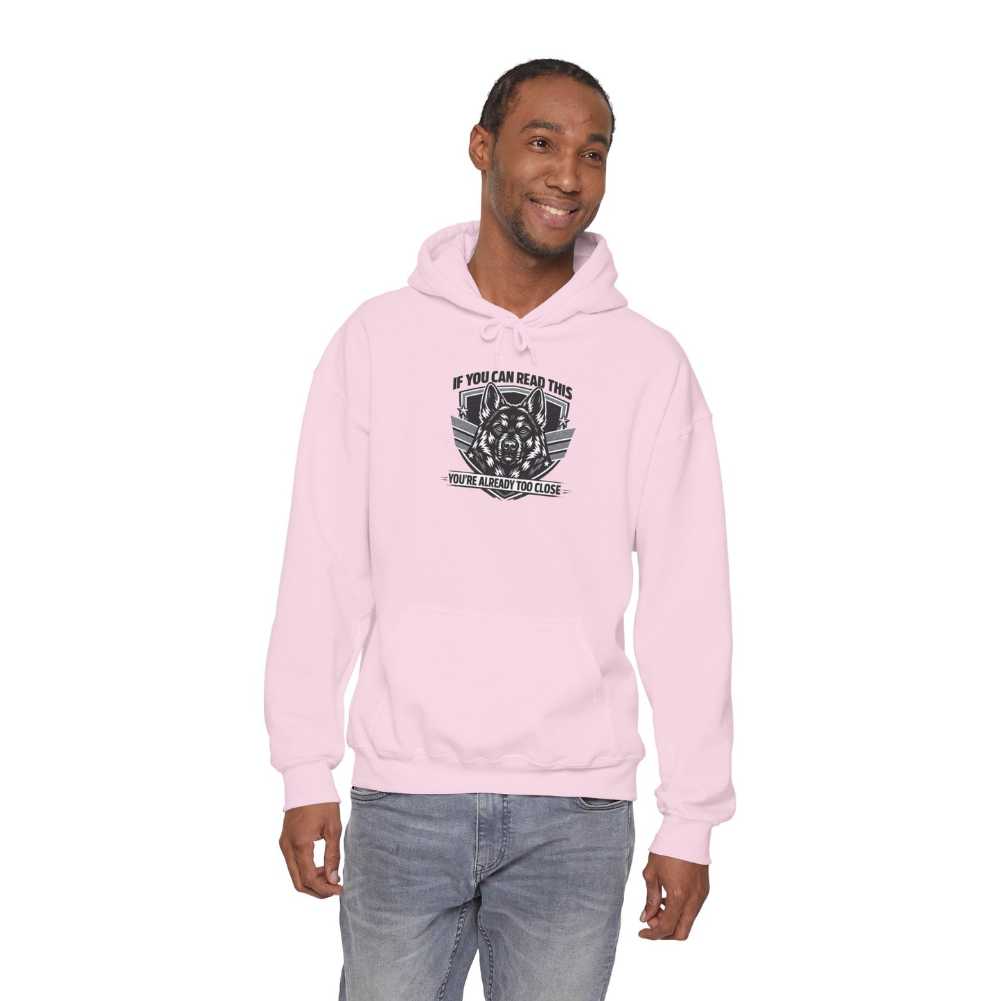 Hoodie — "If You Can Read This You're Already Too Close" Tactical Skull Graphic