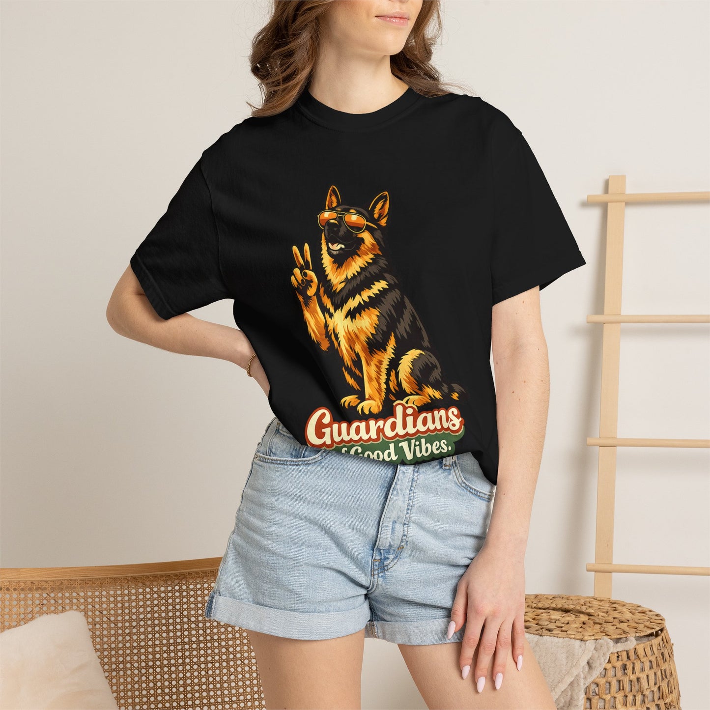 Guardians of Good Vibes German Shepherd T-shirt | Peace Sign Dog Tee