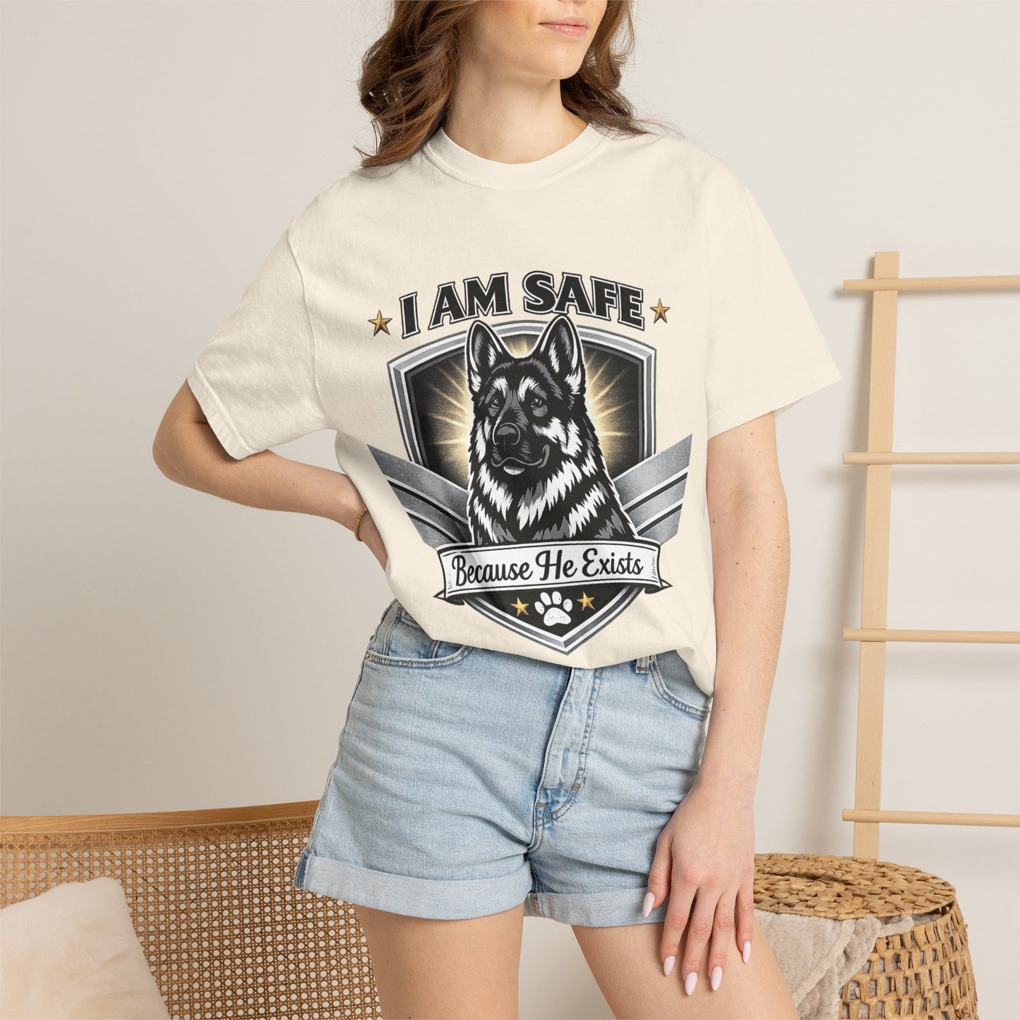 I Am Safe Because He Exists German Shepherd T-Shirt