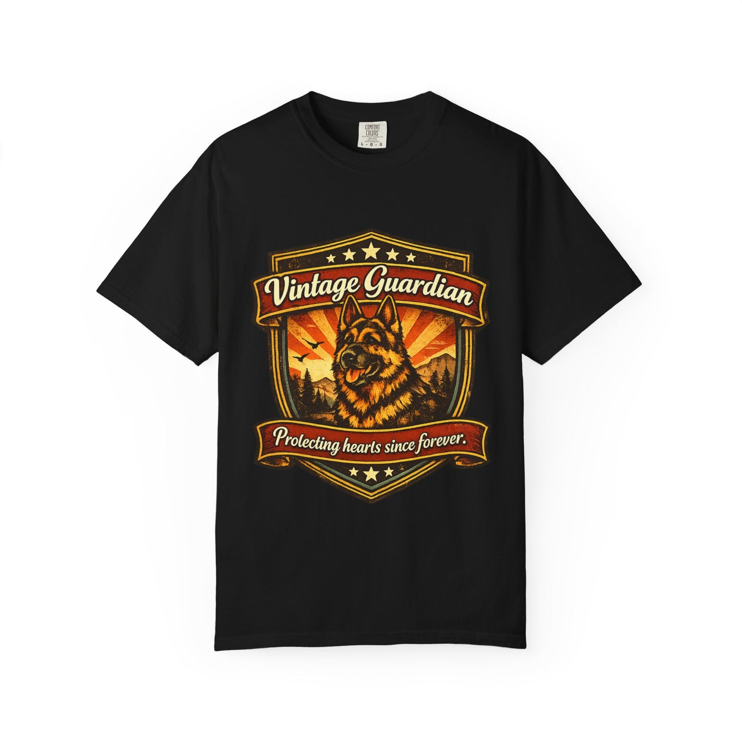 Vintage Guardian German Shepherd T-Shirt | Dog Badge Shield Design