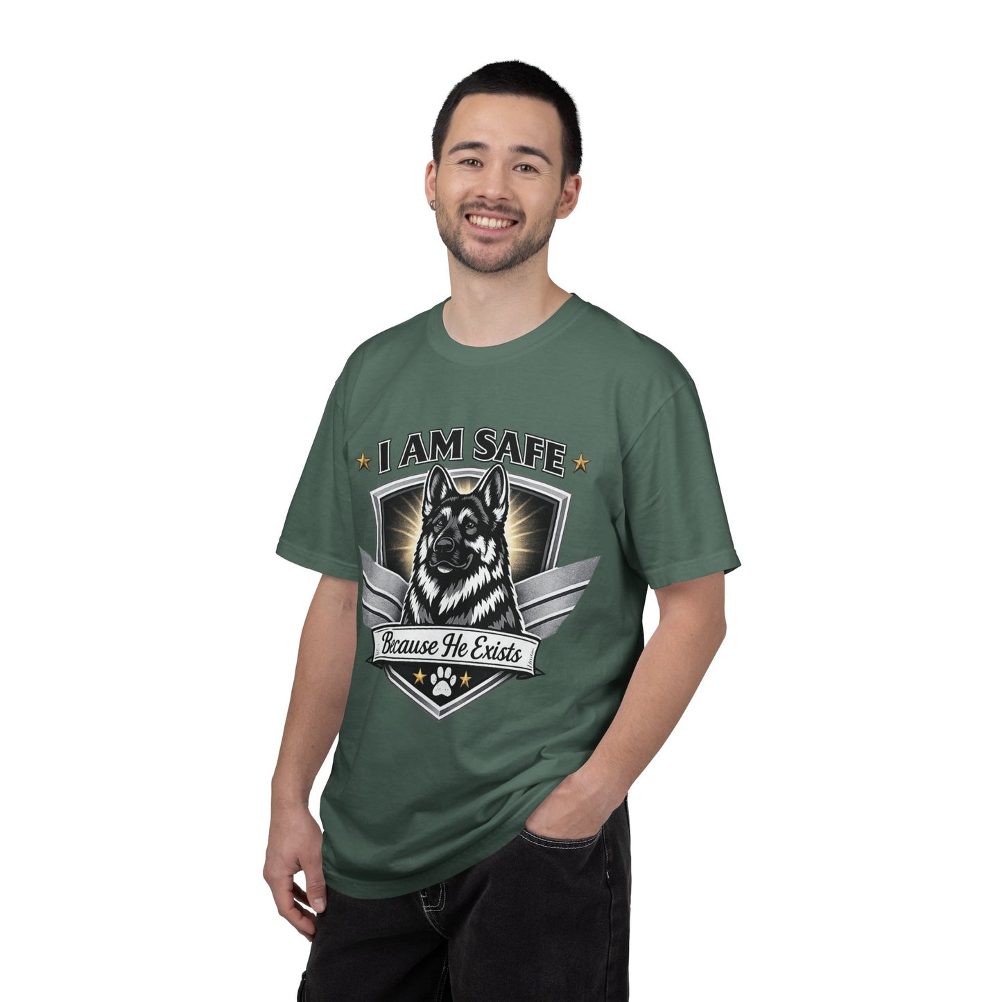 I Am Safe Because He Exists German Shepherd T-Shirt
